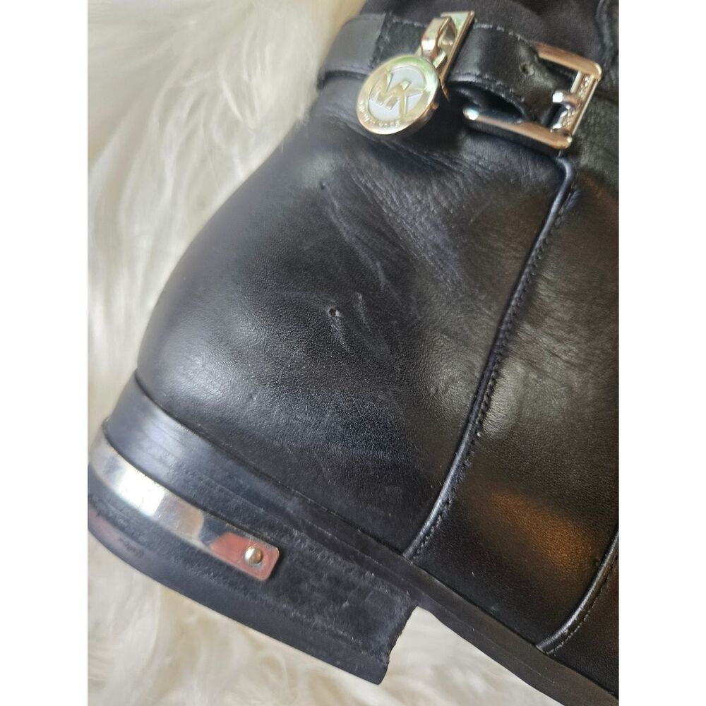 Michael Kors Black Leather Boot with Silver MK Charm